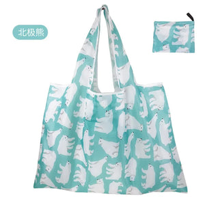 Large, eco-friendly eTyaC reusable foldable shopping tote bag by Hot Trend Vault, washable and heavy-duty for women.