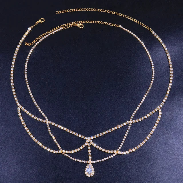 Crystal bridal forehead chain from Hot Trend Vault featuring stone fans and bling accents, elegant headwear for women.