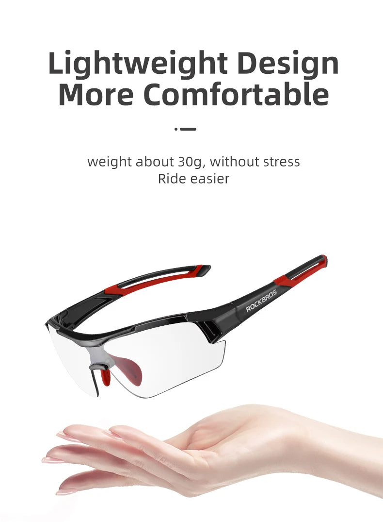 ROCKBROS Cycling Photochromic Glasses UV400 Protection Sunglasses Lightweight Bicycle Glasses Men Women Outdoor Sports Glasses