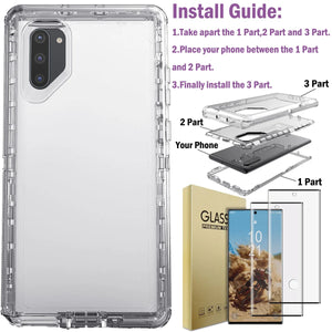 For Samsung Galaxy Note10/Plus Transparent Case Shockproof Cover And 2pcs Tempered Glass Screen Protector Case Friendly Clear