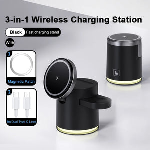 2025 New Qi2 Wireless Charger 3-in-1 Fast Charging Station Stand Folding Holder for iPhone16 15 14 ProMax Airpods Apple Watch