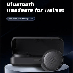 Wireless motorcycle headset with noise cancelling feature for riders, branded Hot Trend Vault, shown with helmet and communication device.
