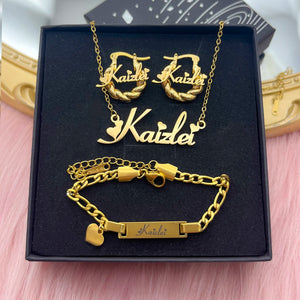Personalized Name Kids Set Necklace Custom Letter Bracelet Stainless Steel Mini Earrings Gift for Kids