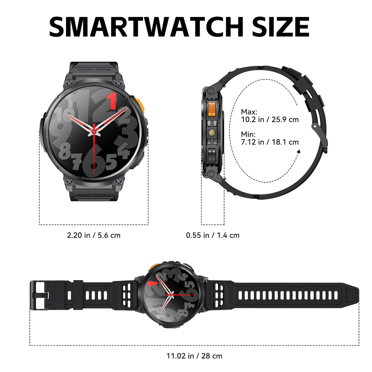 LaNikar Smart Watches for Men with 730mAh Large Battery 1.85’’ Big Screen LED Flashlight Rugged Smartwatch with for iOS Android