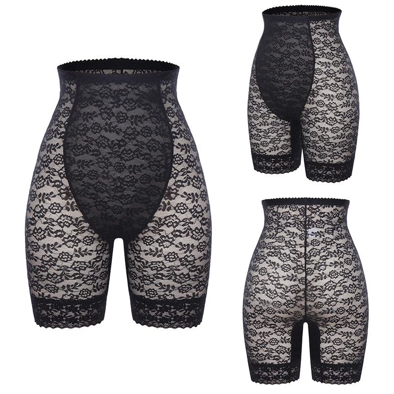 High waisted Miss Moly shapewear body shaper shorts with lace, offering firm control for women, by Hot Trend Vault.