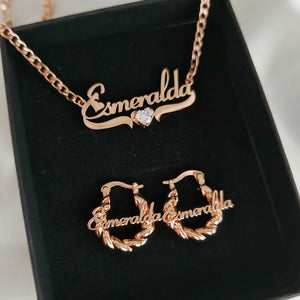 LeeChee Heart Zircon Custom Name Necklace 18mm Mini Twist Earrings Jewelry Set Gift For Girls