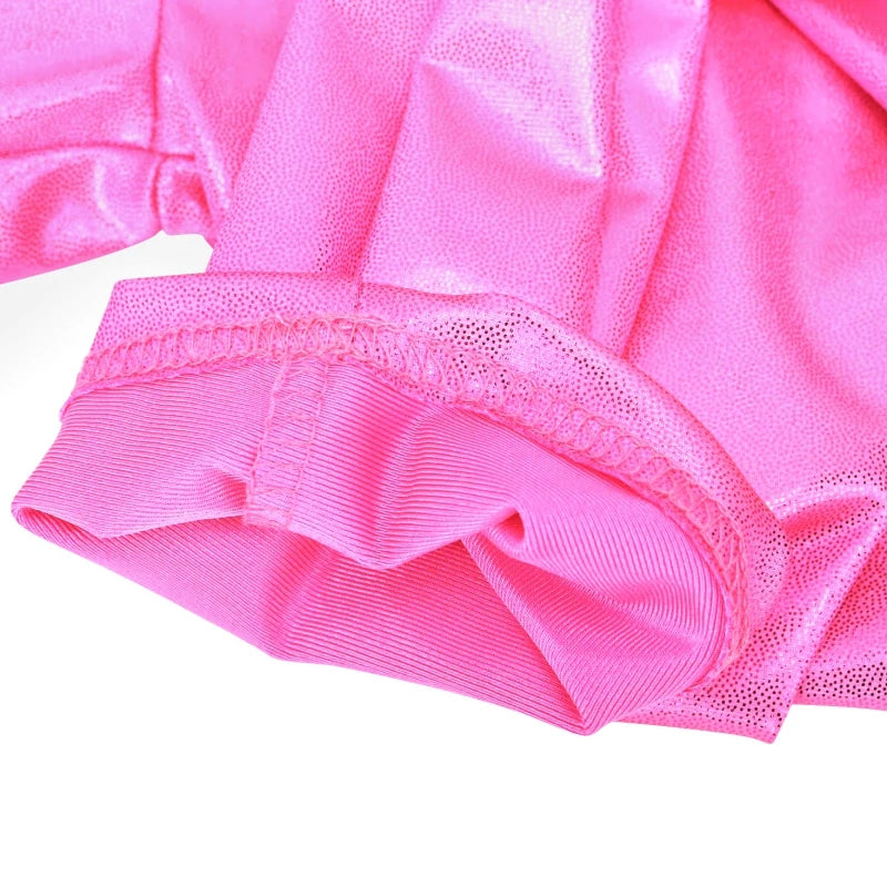 Girls shiny metallic ballet leggings from Hot Trend Vault, high elastic, breathable dance pants for costumes, with a sleek metallic finish.