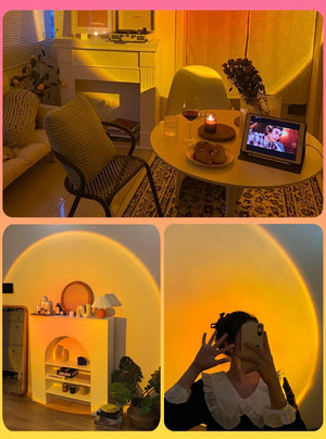 Hot Trend Vault USB Sunset Light Rainbow Projection Lamp for bedroom decor and selfies, creating colorful rainbow effects.