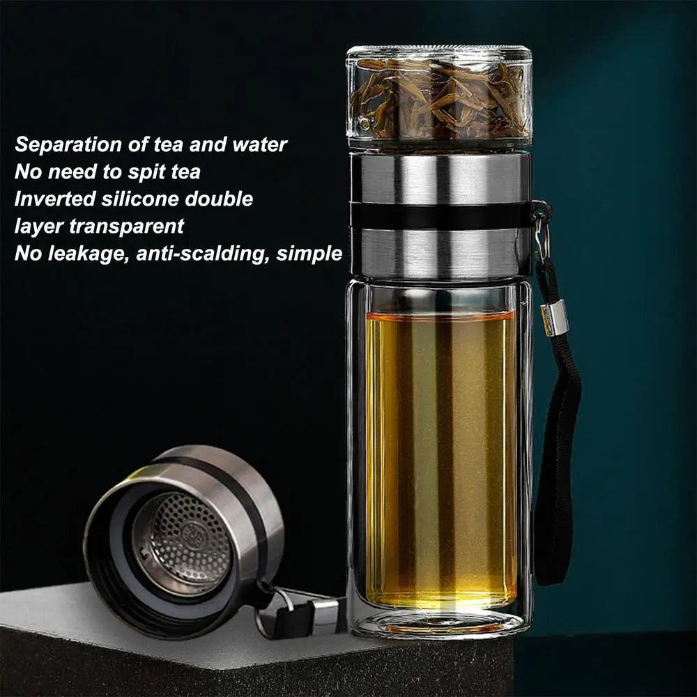 Tea Water Bottle High Borosilicate Glass Double Layer Tea Water Cup Infuser Tumbler Drinkware Water Bottle With Tea Filter