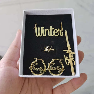 Personalized Name Kids Set Necklace Custom Letter Bracelet Stainless Steel Mini Earrings Gift for Kids