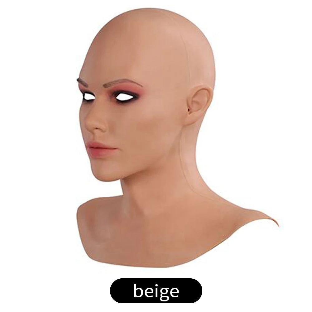 Realistic Silicone Mask With Neck Head Cover Makeup Crossdresser Cosplay Beauty Mask Collection Male to Female Full Head Mask