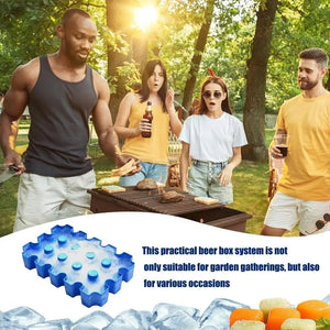 Portable Hot Trend Vault beer cooler with ice block crate for outdoor parties, featuring bottle storage and easy portability.