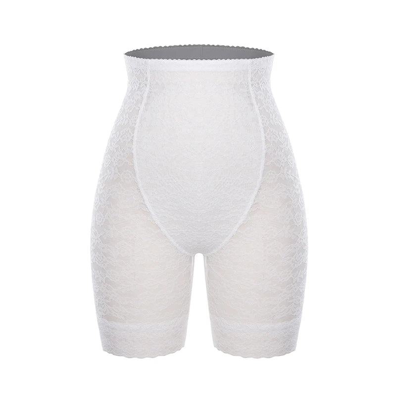 High waisted Miss Moly shapewear body shaper shorts with lace details, providing firm control for women.