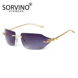 SORVINO Retro Leopard Sunglasses For Women Men 2024 New Classic Metal Gold Polygon Rimless Gradient Brand Fashion Glasses UV400