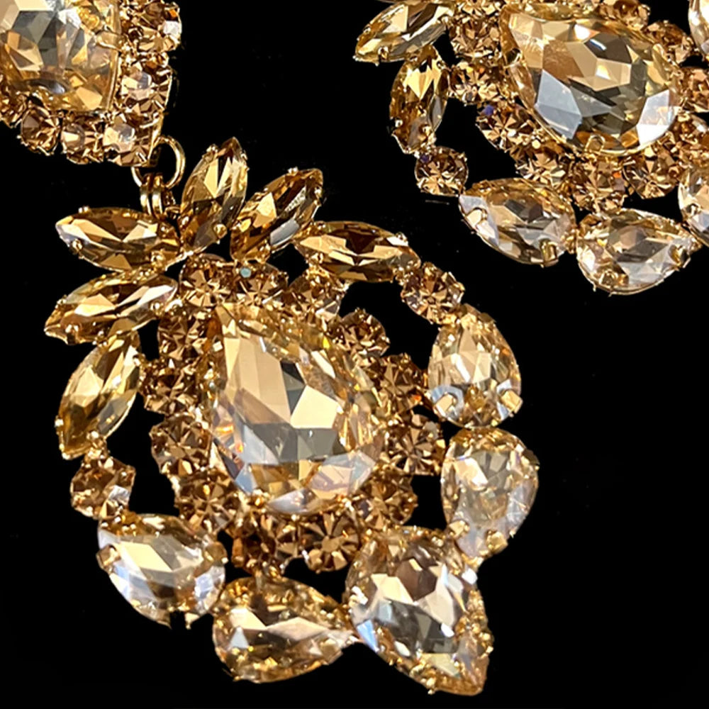 Sparkling geometric crystal drop earrings for women with rhinestones, perfect for bridal or party jewelry from Hot Trend Vault.