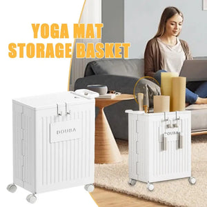 Hot Trend Vault yoga mat storage with wheels, folding organizer for yogis, featuring a sleek design and easy mobility.
