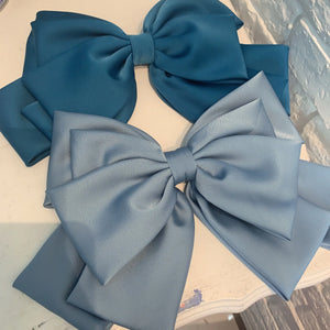 Large satin bow hairpin for women by Hot Trend Vault, retro-style hair clip perfect for ponytails and elegant hair accessories.