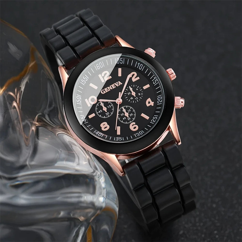 Luxury women's watch set by Hot Trend Vault featuring a two-piece silicone band, stylish accessories for women.