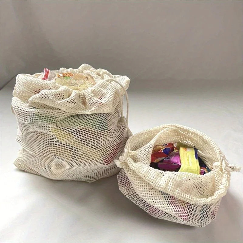 1pc Cotton Mesh Reusable Produce Bags, Mesh Storage Bags with Drawstring for Vegetables, Fruit & Grocery Shopping Reusable