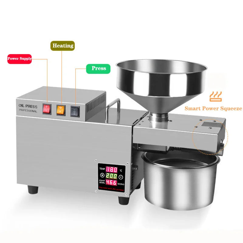 S9S Oil Press Stainless Steel Automatic Cold Press Oil Press Coconut Peanut Kernel Oil Press 110V/220V 1500W (Max)