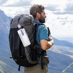 Hot Trend Vault foldable water bottle with built-in filter, ideal for outdoor adventures and travel, shown in a compact, flexible design.
