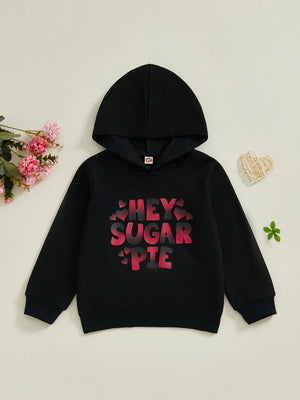 4-7Years Kids Girls Boys Hoodies Letter Heart Print Hooded Long Sleeve Pullovers Valentine's Day Clothes Spring Sweatshirts