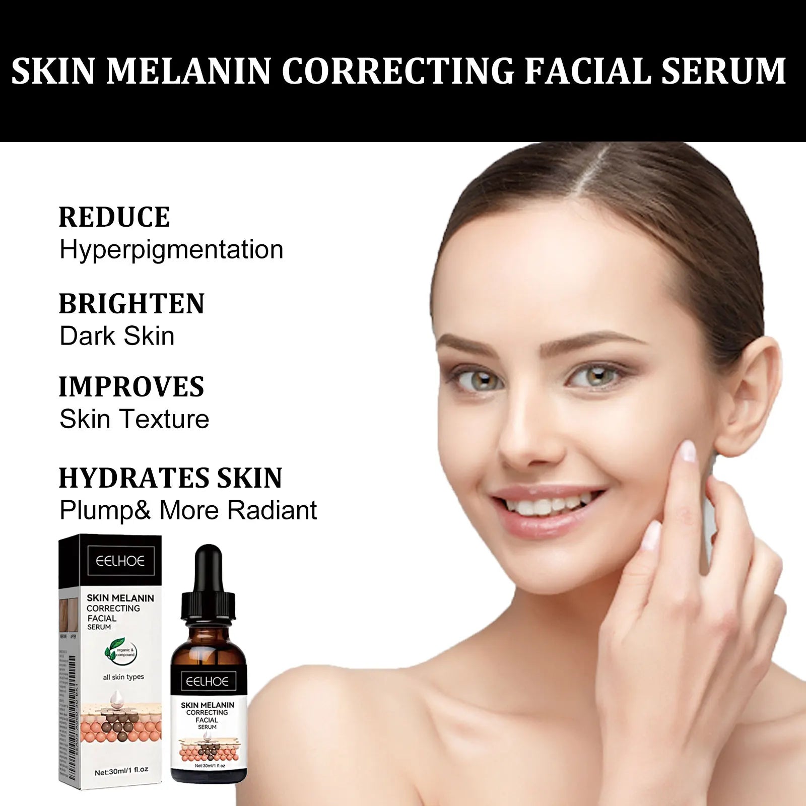 Eelhoe Melanin Correcting Serum for women with brightening, dark spot and freckle remedy, moisturizing skincare by Hot Trend Vault