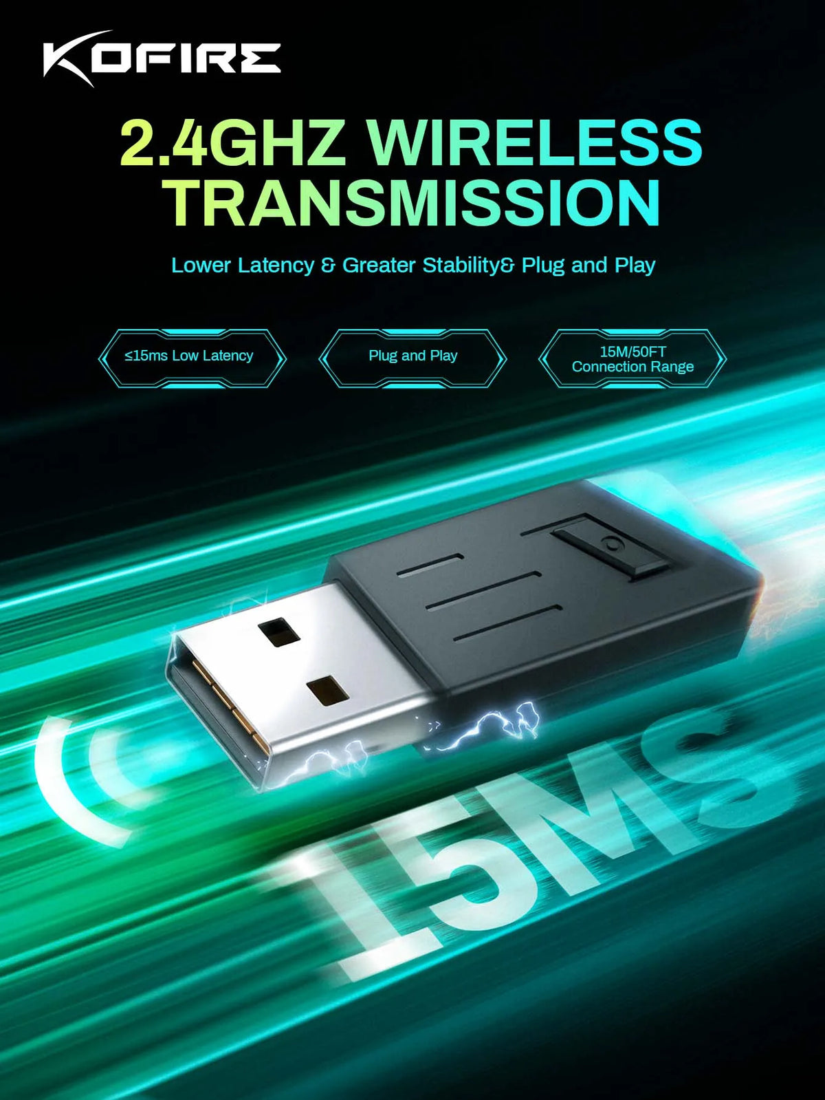 Kofire UG-06 Gaming Headset Low Latency 2.4G Bluetooth Wireless Headphones with Mic RGB Gradient Light Wired for PC PS5 Switch