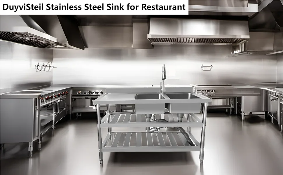 304 Stainless Steel Sink Commercial Restaurant Kitchen Sink with Drawable Hot &amp; Cold Water Faucet