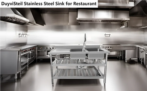 304 Stainless Steel Sink Commercial Restaurant Kitchen Sink with Drawable Hot & Cold Water Faucet