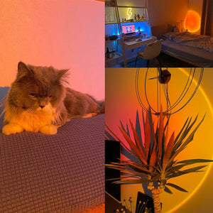 Hot Trend Vault USB sunset rainbow projection lamp displaying colorful sunset and rainbow effects for bedroom decor and selfies.