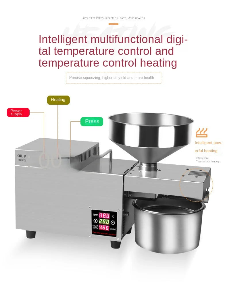 S9S Oil Press Stainless Steel Automatic Cold Press Oil Press Coconut Peanut Kernel Oil Press 110V/220V 1500W (Max)