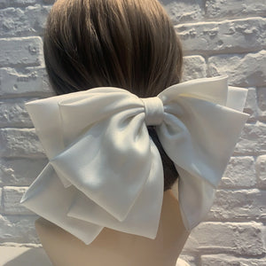 Large satin bow hairpin for women, retro style hair clip by Hot Trend Vault, featuring a classic satin bow design.