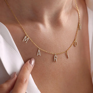 Gold stainless steel initial letter necklace for women, custom zircon name necklace by Hot Trend Vault, elegant jewelry gift