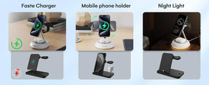 ZeeHoo 3-in-1 wireless charging station for iPhone, Apple Watch, and AirPods with night light, fast 15W charging from Hot Trend Vault.