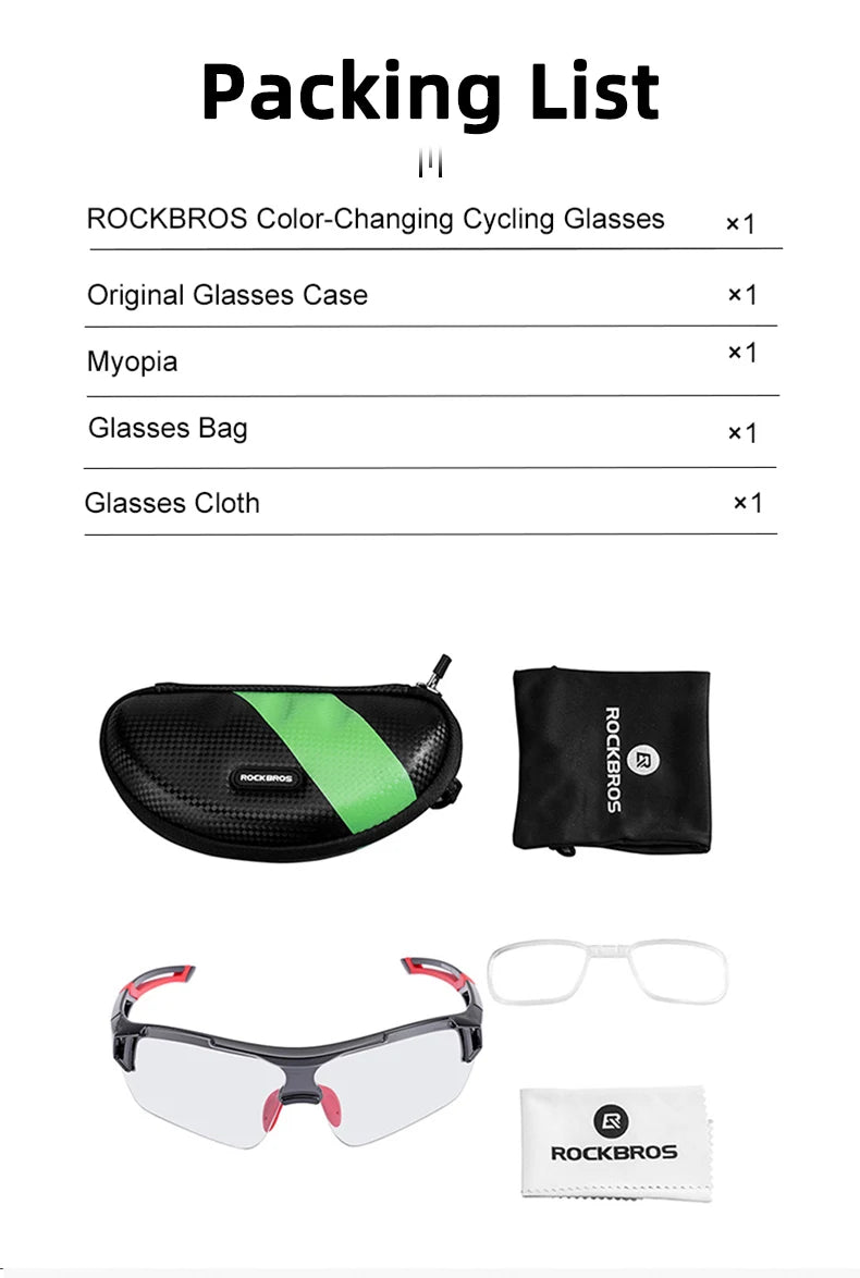 RockBros cycling photochromic glasses for men with UV400 protection, designed for outdoor activities and changing light conditions.