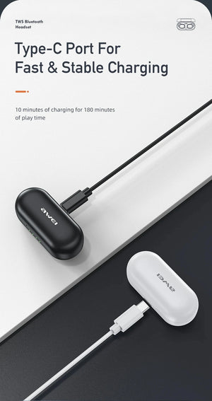 Awei T13 Pro Bluetooth 5.3 Earphone Wireless Bluetooth Headset In-Ear TWS Earbuds With Mic HiFi Bass Stereo Gaming Headphones