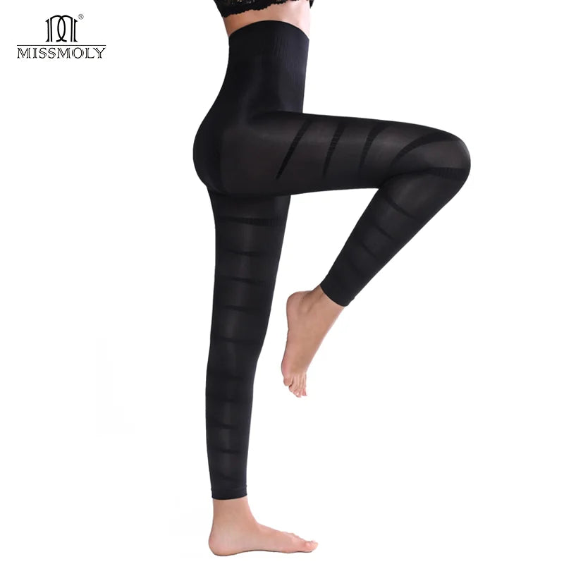 Hot Trend Vault Miss Moly anti-cellulite leggings for women, featuring thigh sculpting and waist shaping, shown on a model.