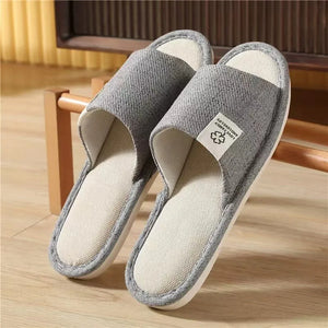 Home Linen Slippers For Women Autumn Winter Comfortable Open Toed Breathable Bedroom Shoes For Men And Women