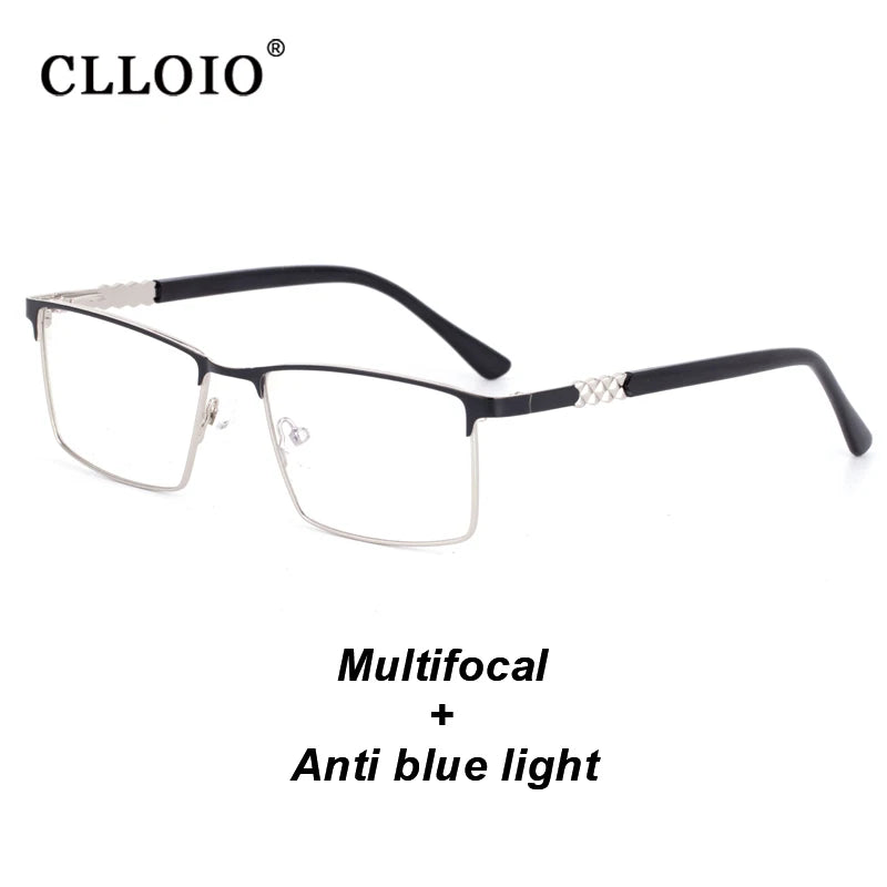 CLLOIO New Progressive Multifocus Reading Glasses Men Business Anti Blue Light Presbyopic Glasses Spring Hinge Diopters Eyewear