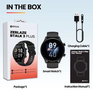 Zeblaze Btalk 3 Plus Hot Trend Vault smartwatch with voice calling, black band and digital display showing time and notifications.