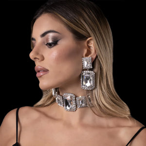 Hot Trend Vault Stone Fans geometric crystal necklace and earrings set featuring sparkling bridal jewelry for brides.