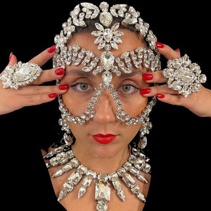Stonefans Exaggerate Rhinestone Mask Masquerade for Women Halloween Sexys Crystal Face Chain Accessories Festival Jewelry Gift