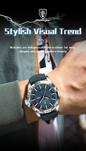 Luxury waterproof men's quartz leather watch with date display by Hot Trend Vault, featuring a stylish and durable accessory design.