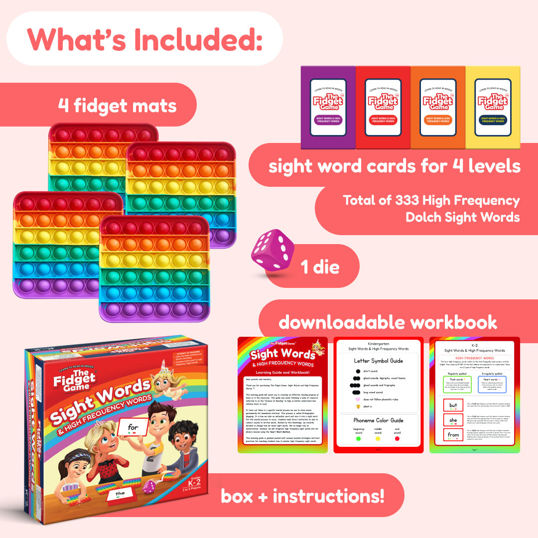 Sight Words fidget game by Hot Trend Vault for kids, designed to improve reading fluency and build confidence through interactive play.