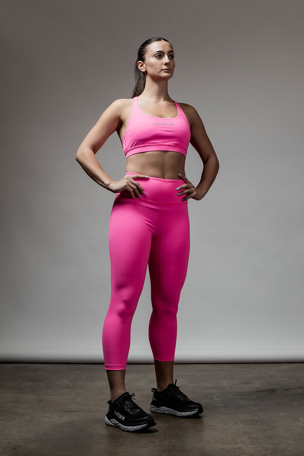 Women’s Hot Shot Pink SOHO 3/4 leggings by Hot Trend Vault, featuring a fitted design for studio and gym workouts.