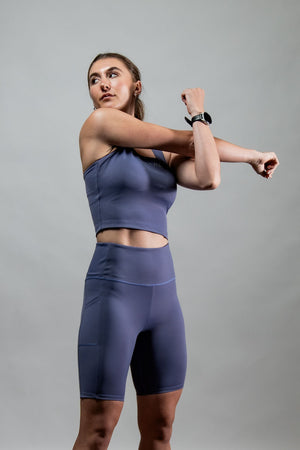 Women’s lilac mist cross back crop tank top by Hot Trend Vault, sleek design, sleeveless, versatile for everyday wear.