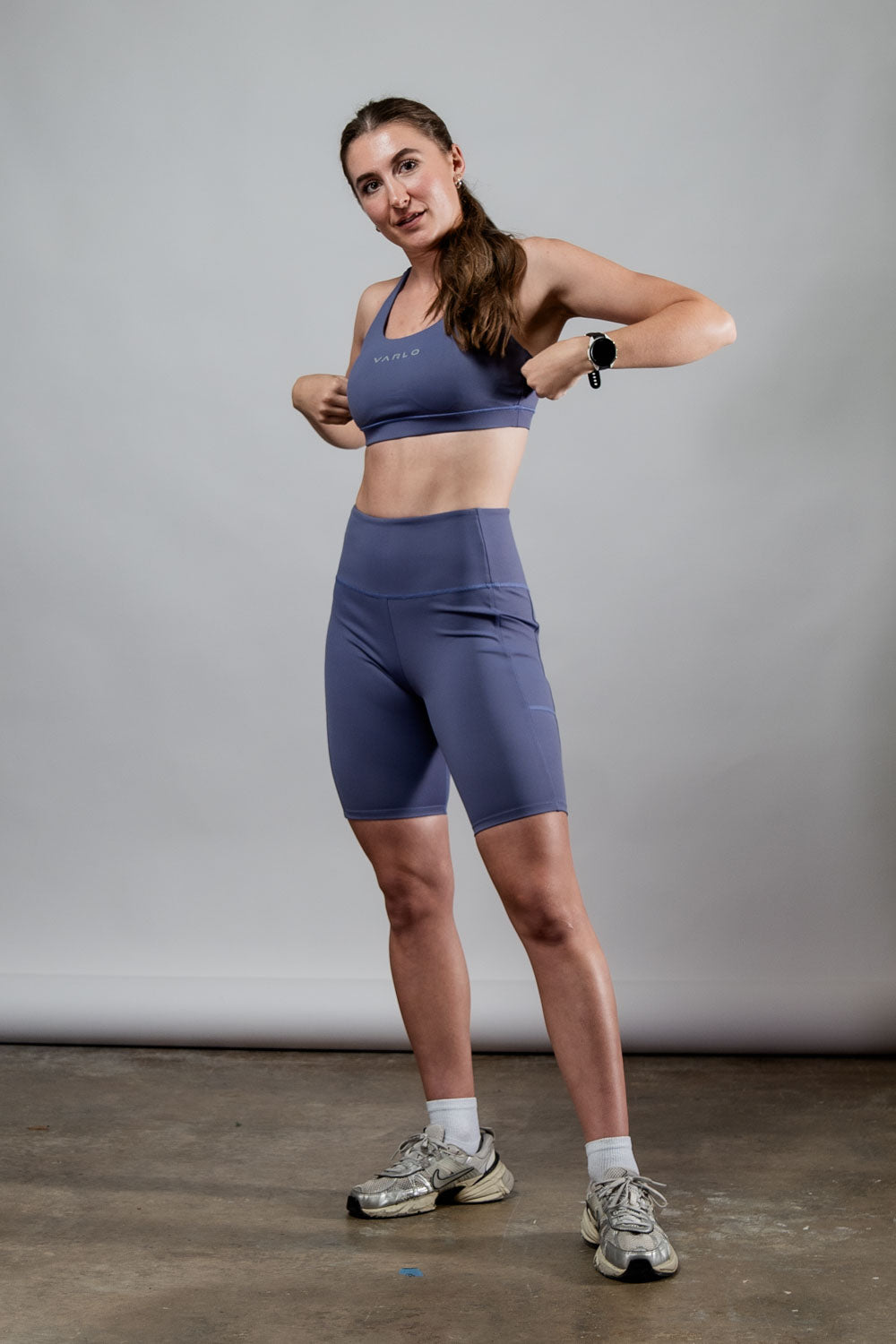 Hot Trend Vault women's lilac mist cross back sports bra, supportive and breathable activewear for women.