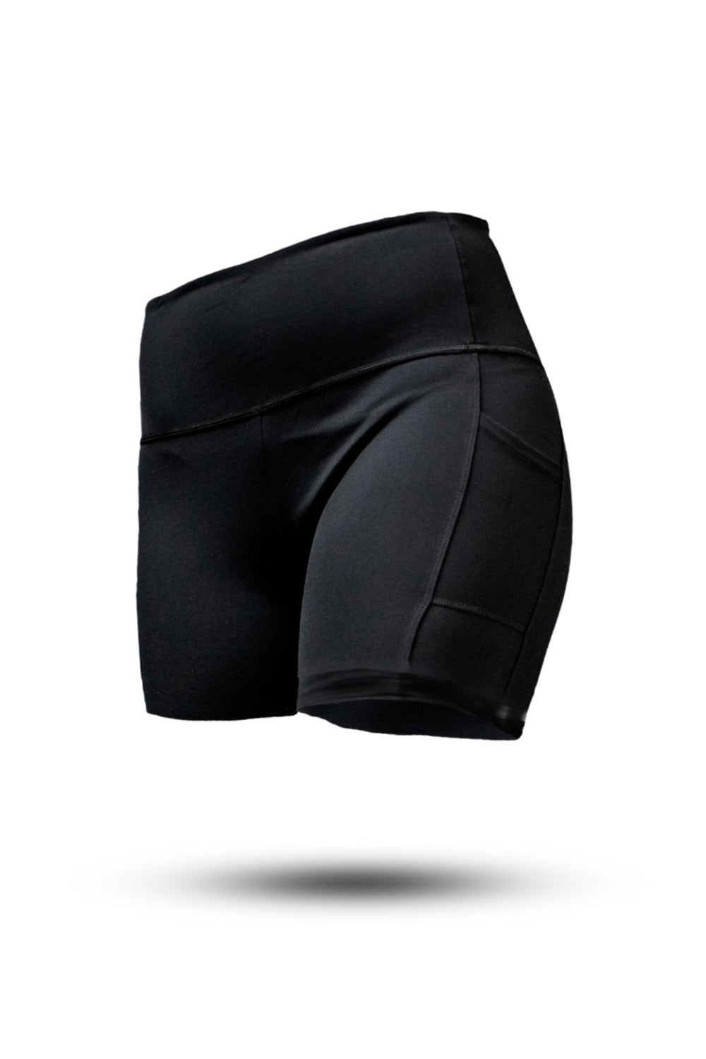 Women’s Soho 5-inch inseam fitness shorts by Hot Trend Vault in breathable black fabric, designed for active performance.