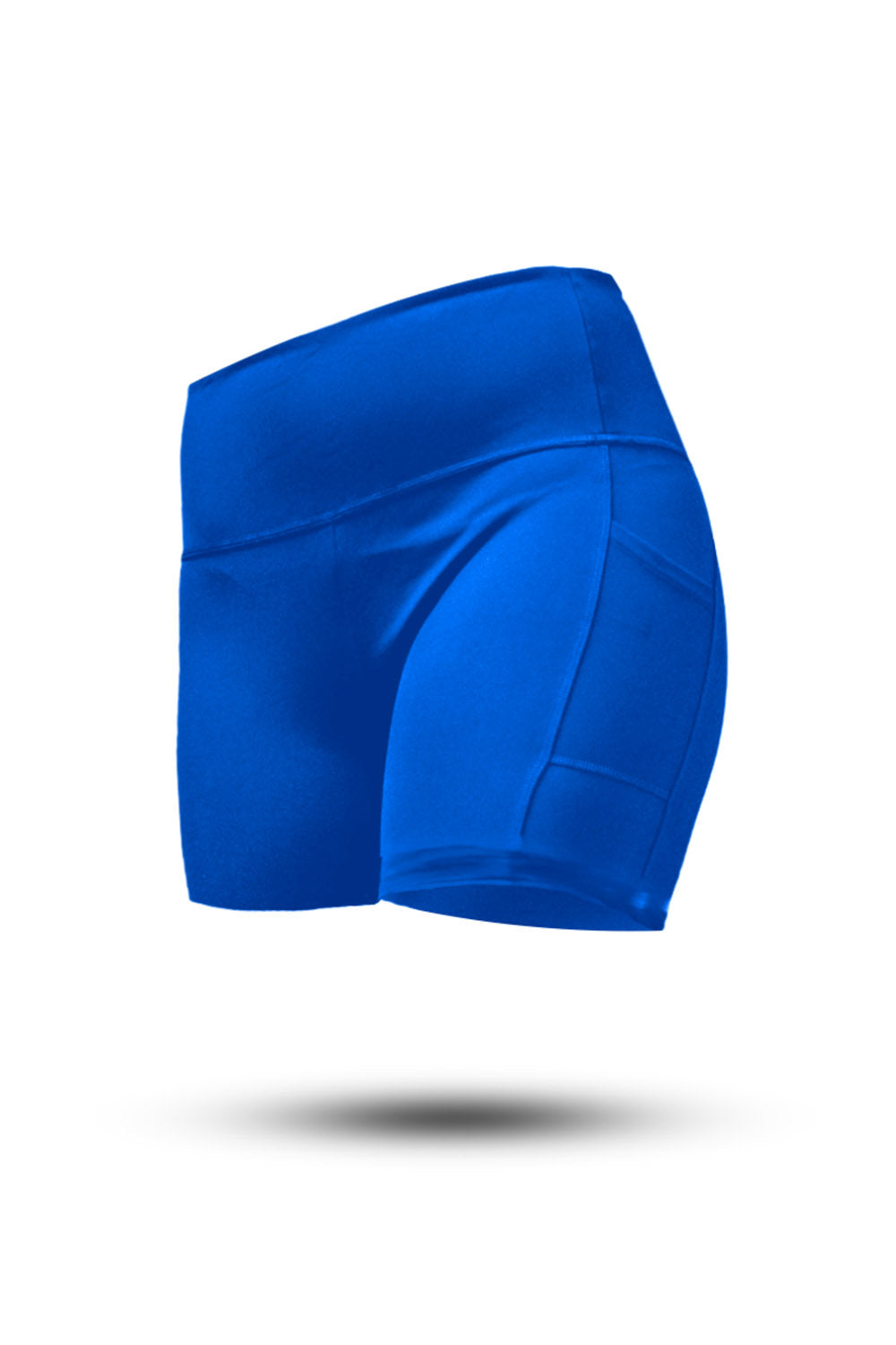 Women’s Neo Blue SOHO 5-inch inseam fitness shorts by Hot Trend Vault, shown on a model, highlighting the comfortable, athletic fit.